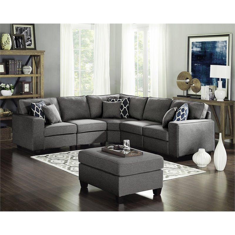 Sonoma Dark Gray Linen 6Pc Modular Sectional Sofa And With Regard To Sectional Sofas In Gray (View 11 of 15)