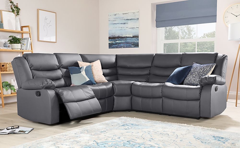 Sorrento Grey Leather Recliner Corner Sofa | Furniture And For Grey Sofa Chairs (Photo 8 of 15)