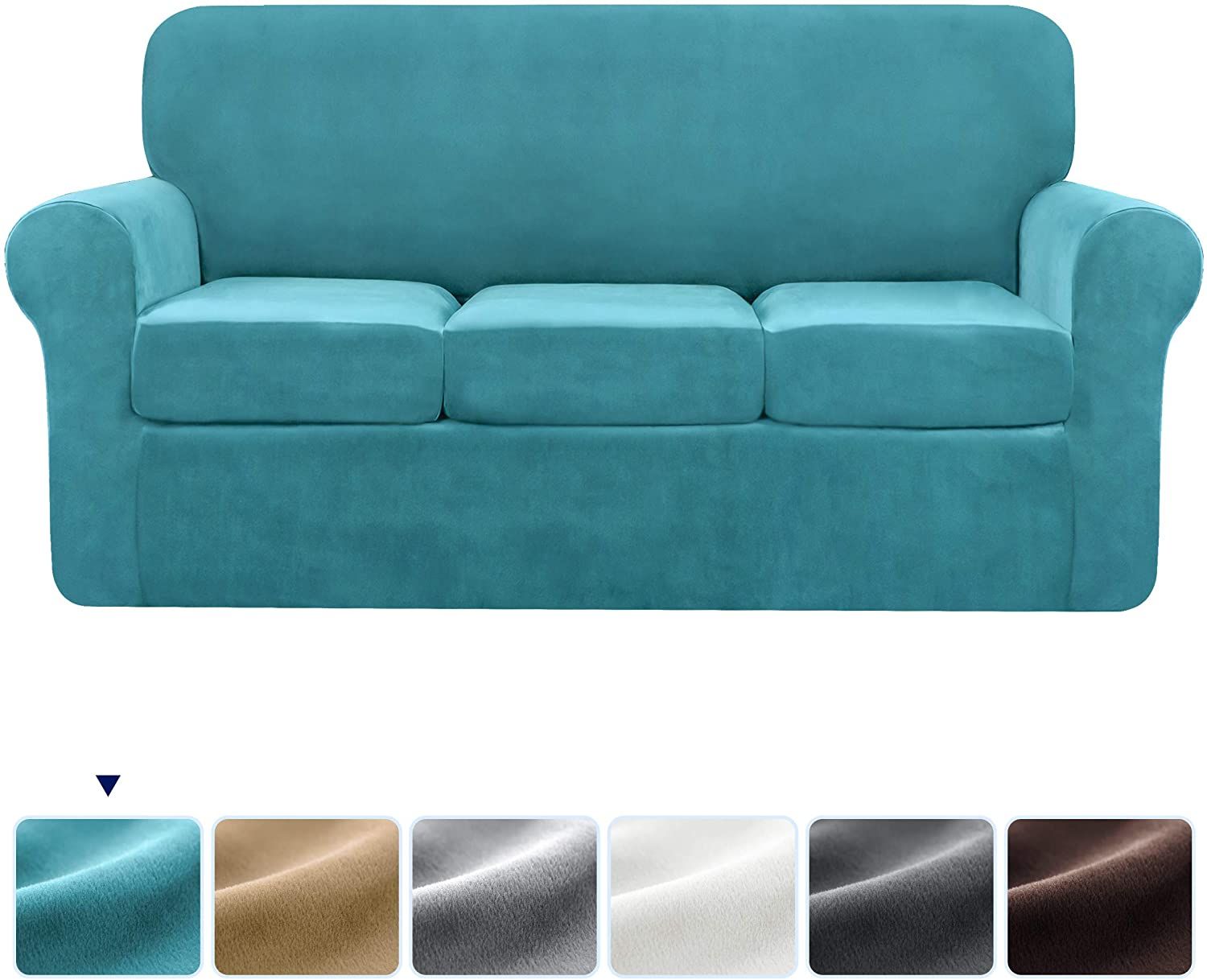 Subrtex 4 Pieces Velvet High Stretch Washable Individual Pertaining To Washable Sofas (View 5 of 15)