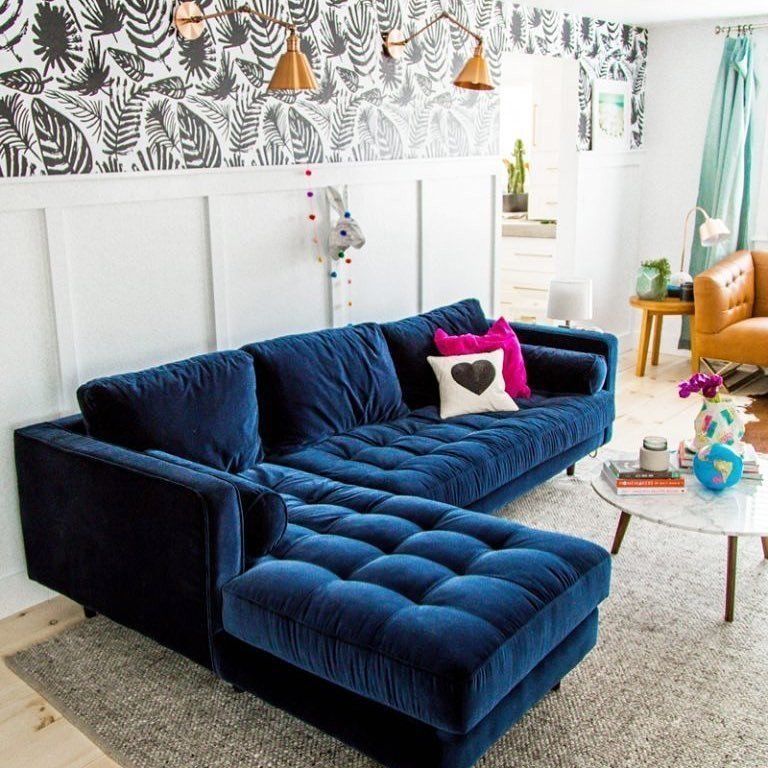 Sven Cascadia Blue Left Sectional Sofa | Sofa Colors With Florence Mid Century Modern Velvet Left Sectional Sofas (View 10 of 15)