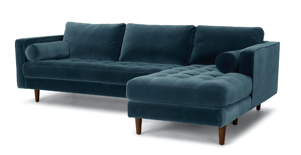 Sven Grass Green Right Sectional Sofa | Modern Sofa Pertaining To Florence Mid Century Modern Velvet Right Sectional Sofas (View 4 of 15)