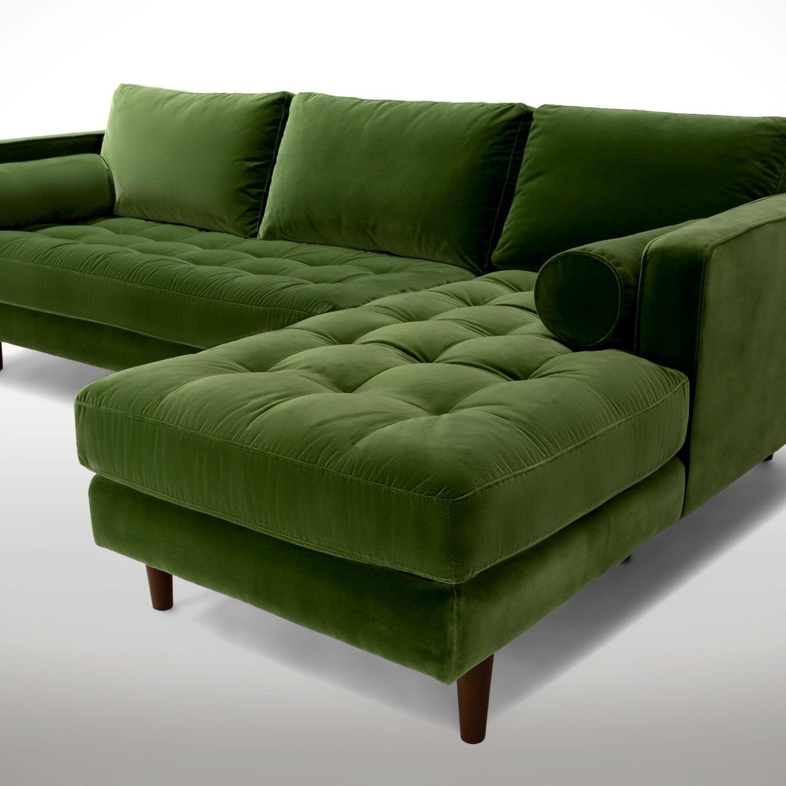 Sven Grass Green Right Sectional Sofa | Sectional Sofa For Florence Mid Century Modern Velvet Right Sectional Sofas (View 10 of 15)