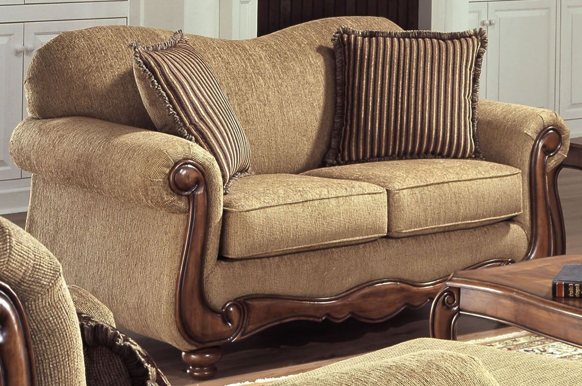 Tan Fabric Traditional Sofa & Loveseat Set W/Throw Pillows For Traditional Fabric Sofas (View 14 of 15)