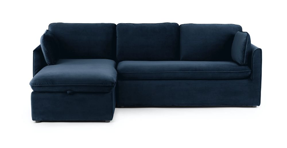 Tidal Blue Oneira Left Facing Velvet Sofa Bed | Article In Florence Mid Century Modern Velvet Left Sectional Sofas (View 5 of 15)