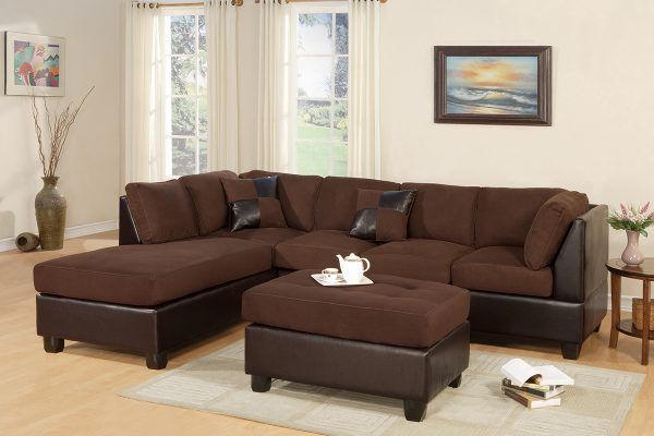 Two Tone Brown 3 Pc Sectional & Ottoman – Paradise Within 3Pc Faux Leather Sectional Sofas Brown (View 3 of 15)
