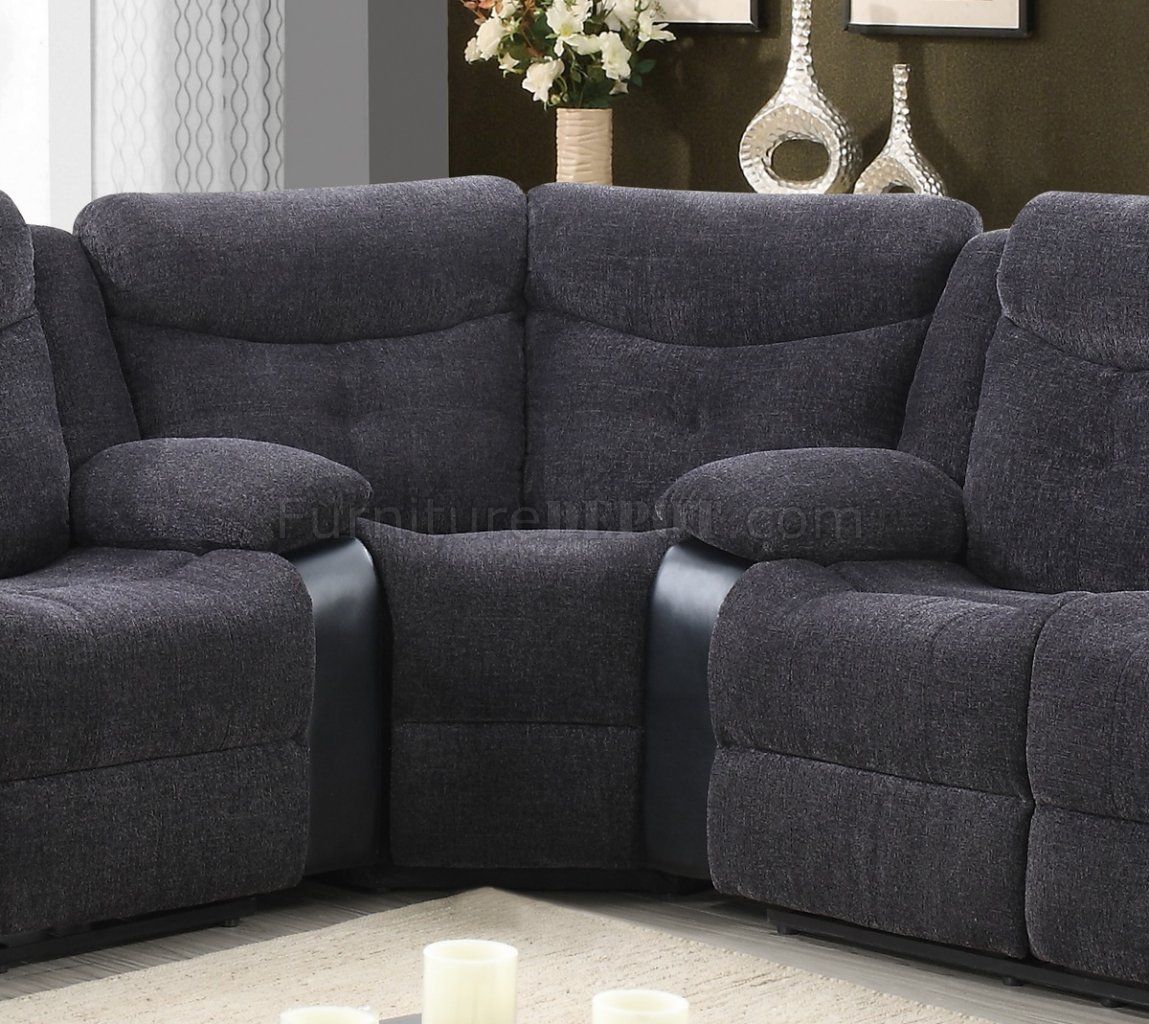 U1566 Motion Sectional Sofa Dark Grey Fabric & Black Pu In Sectional Sofas In Gray (View 15 of 15)