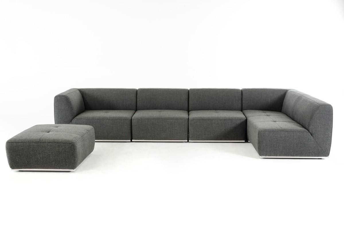 Ultra Modern Modular Grey Fabric Sectional Sofa Set 5 Within Hannah Right Sectional Sofas (View 15 of 15)