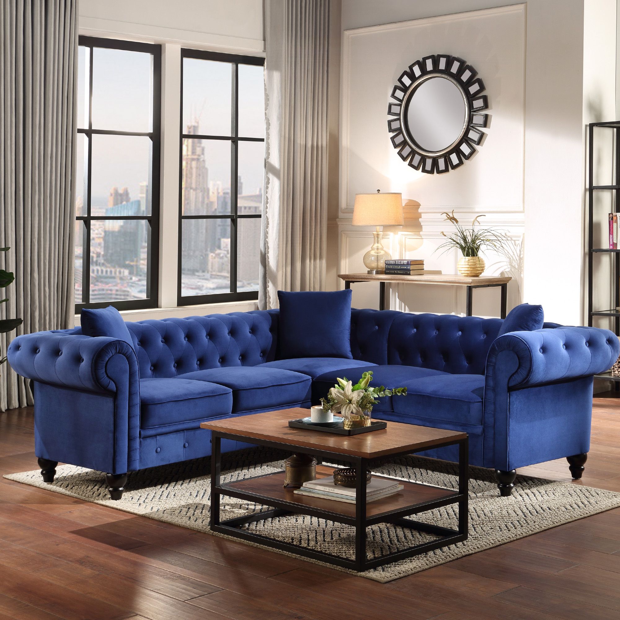 Velvet Tufted Sofa For Living Room, Urhomepro Mid Century Regarding Elegant Sectional Sofas (View 9 of 15)
