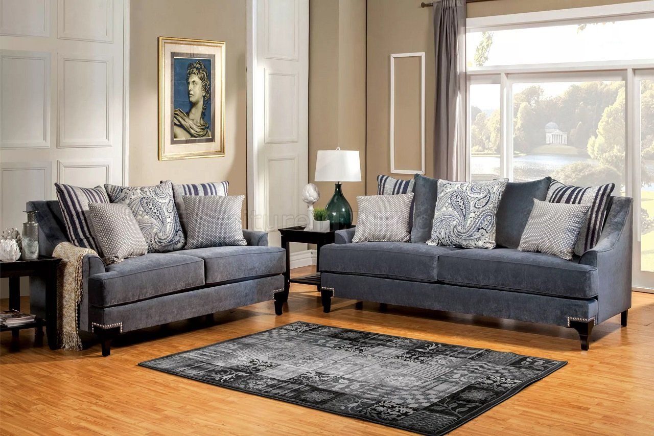 Vincenzo Sm2204 Sofa In Slate Blue Fabric W/Options Inside Molnar Upholstered Sectional Sofas Blue/Gray (View 13 of 15)