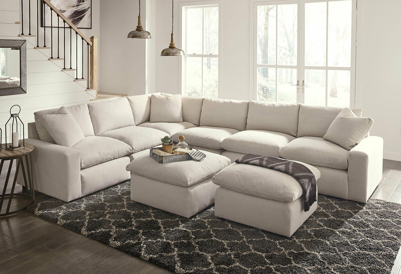 Warner 8Pc Modular Sectional Living Room Off White Fabric Regarding White Sofa Chairs (View 10 of 15)