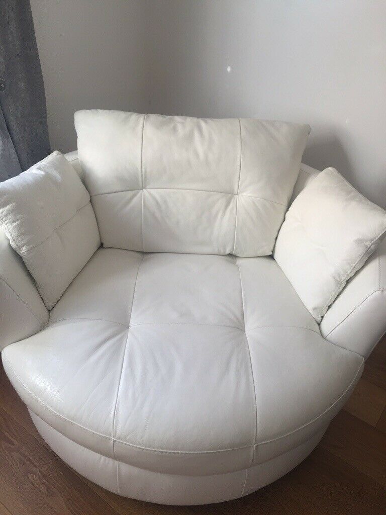 White Leather Chaise/Corner Sofa With Love Chair | In Intended For Corner Sofa Chairs (View 5 of 15)