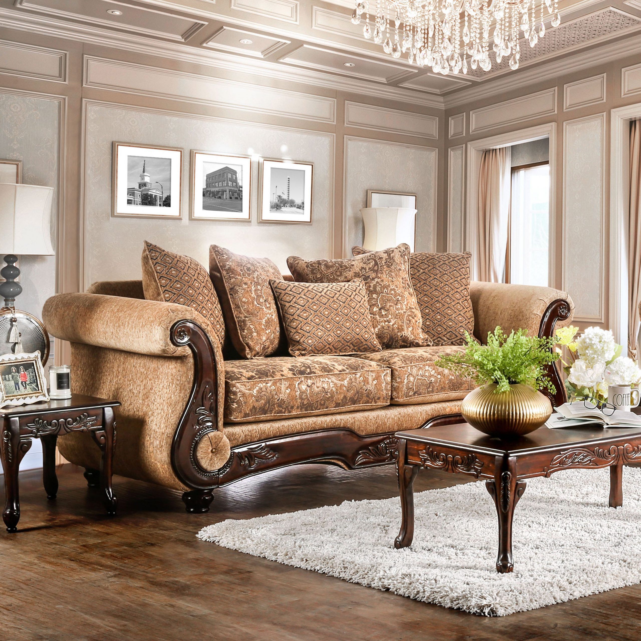 Wood Trim Sofa China Clical Fabric Livingroom Sofa Set Regarding Traditional Fabric Sofas (View 3 of 15)