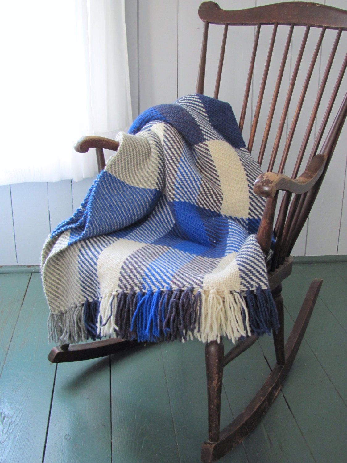 Wool Throw Blanket, Plaid Artisan Hand Woven Ocean Blue With Regard To Artisan Blue Sofas (View 13 of 15)
