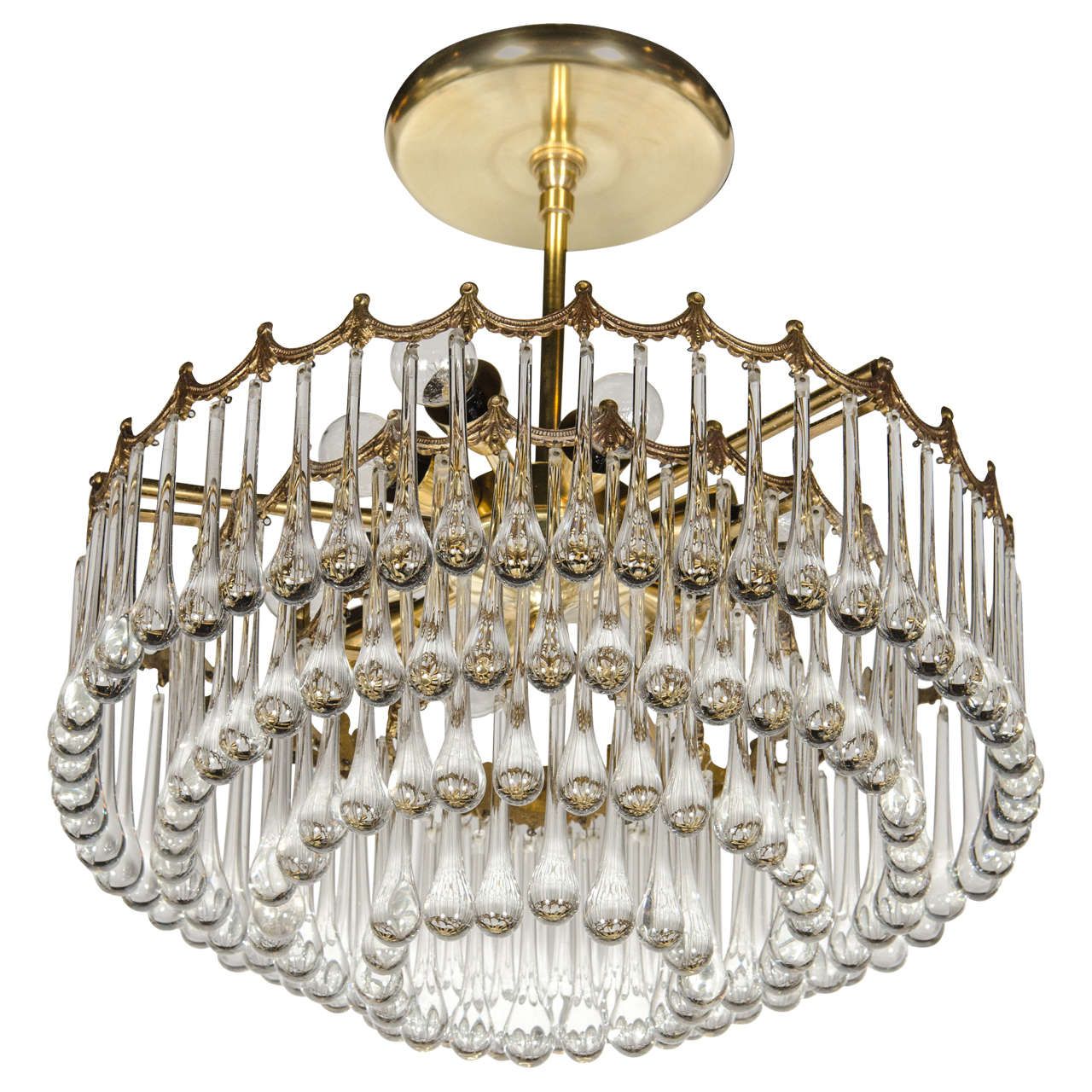 1940S Hollywood Four Tier Teardrop Chandelier With Brass Throughout Brass Four Light Chandeliers (View 14 of 15)