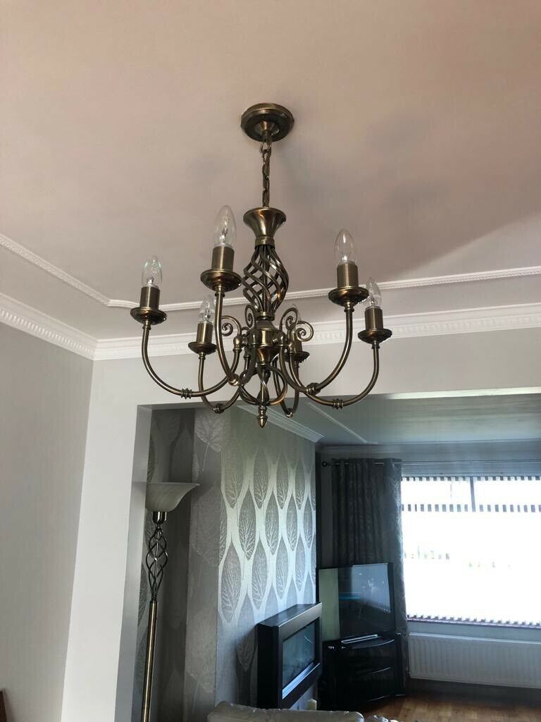 2 Ceiling Chandeliers & A Floor Lamp Antique Gold | In With Regard To Antique Gold Three Light Chandeliers (View 8 of 15)