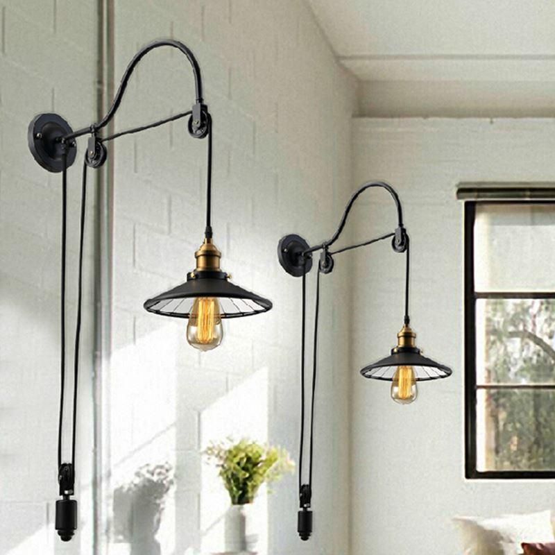 2021 Black Retro Vintage Adjustable Pulley Length Iron Pertaining To Trio Black Led Adjustable Chandeliers (View 13 of 15)