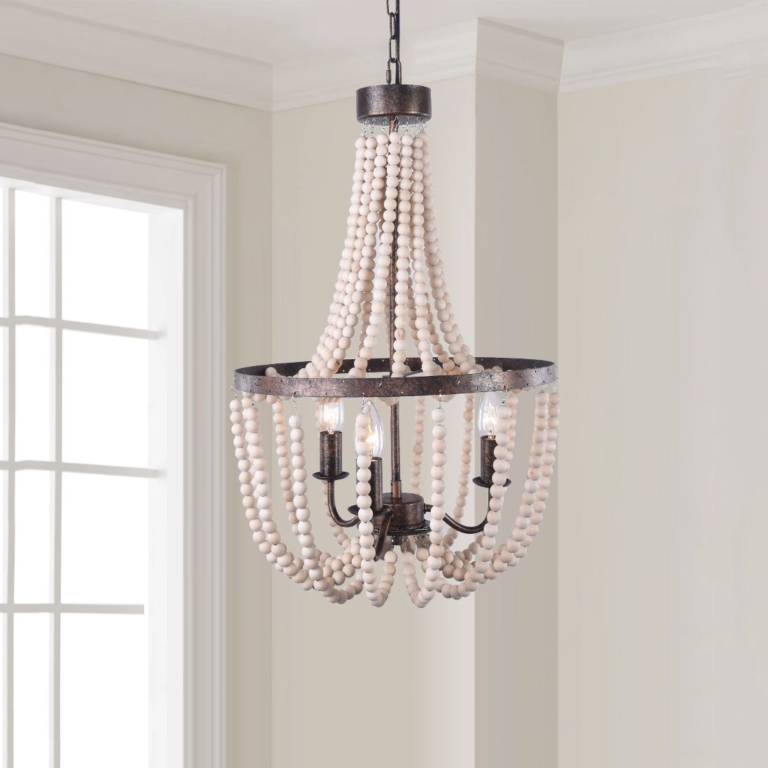 3 Light Wood Bead Empire Chandelier In Antique Bronze With Antique Gold Three Light Chandeliers (View 7 of 15)