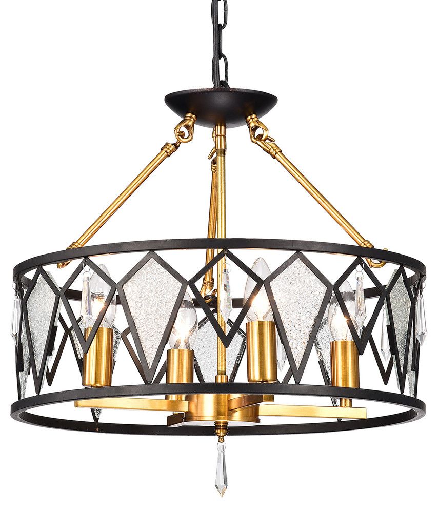 4 Light Black And Antique Gold Flushmount Chandelier With Throughout Antique Gold 18 Inch Four Light Chandeliers (View 10 of 15)