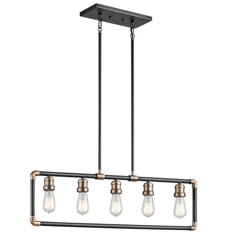 5 Light Linear Chandelier In Black And Natural Brass With Natural Brass 19 Inch Eight Light Chandeliers (View 1 of 15)