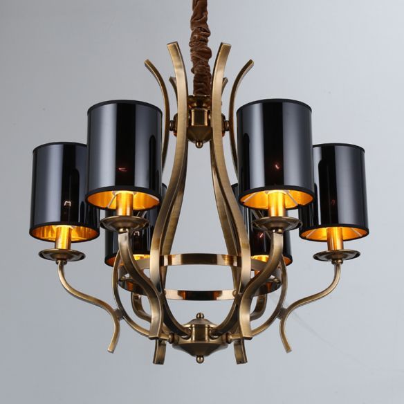 6/8 Lights Cylinder Chandelier Farmhouse Black Fabric With Regard To Black Iron Eight Light Minimalist Chandeliers (View 2 of 15)