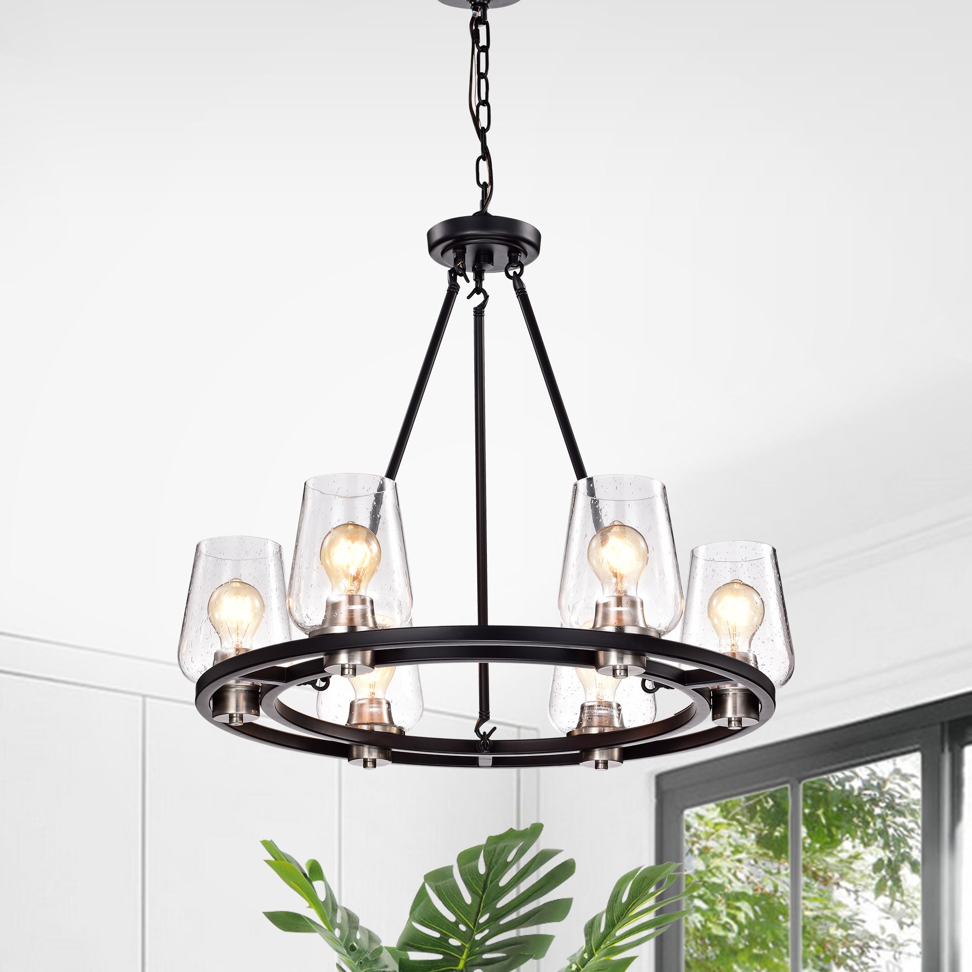 6 Light Black And Brushed Nickel Circular Chandelier With Intended For Six Light Chandeliers (View 2 of 15)