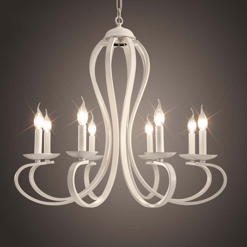 8 Heads White Or Black Color Nordic Home Wrought Iron Throughout Black Iron Eight Light Chandeliers (View 11 of 15)