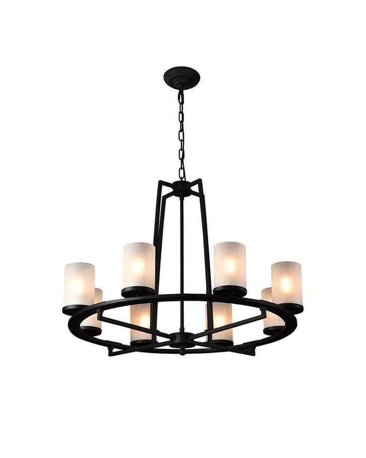 8 Light Modern Style Chandelier With Cylinder Glass Shades With Black Iron Eight Light Chandeliers (View 1 of 15)