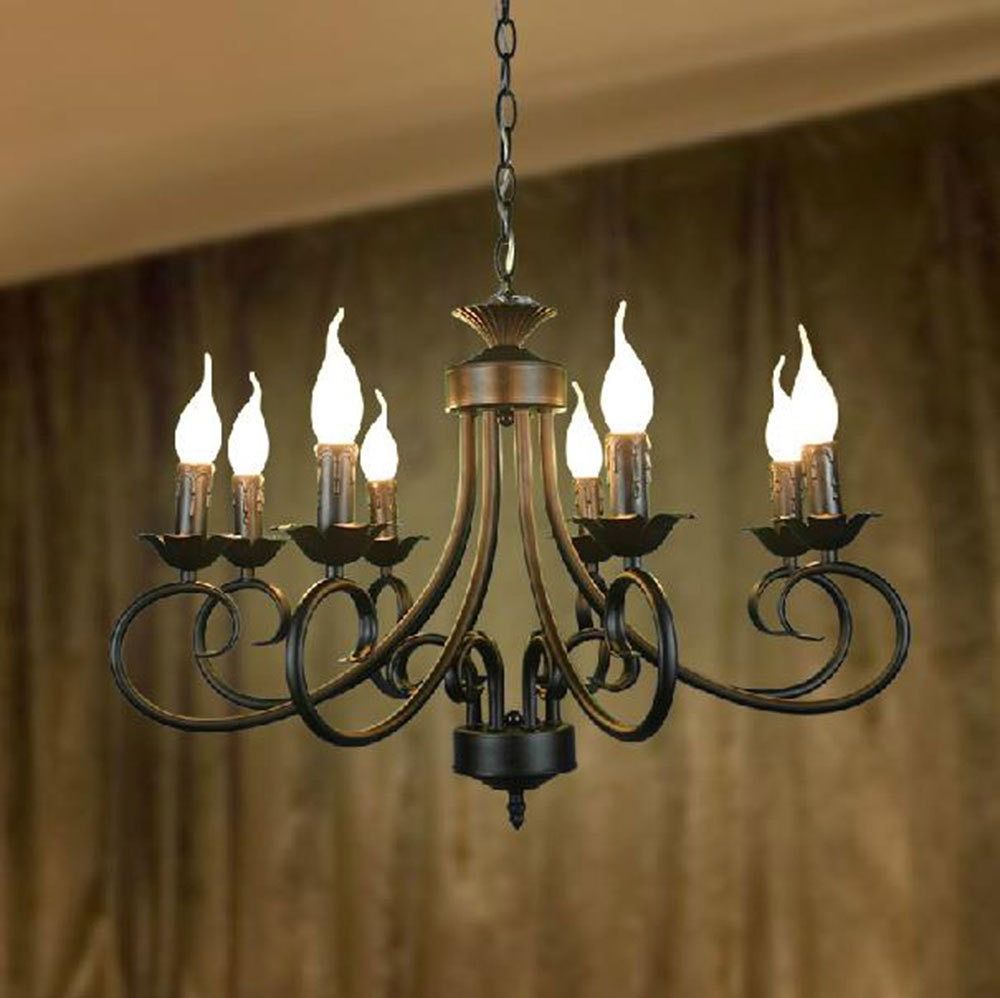 Aliexpress : Buy 110 240V America Style Wrought Iron With Black Iron Eight Light Minimalist Chandeliers (View 3 of 15)