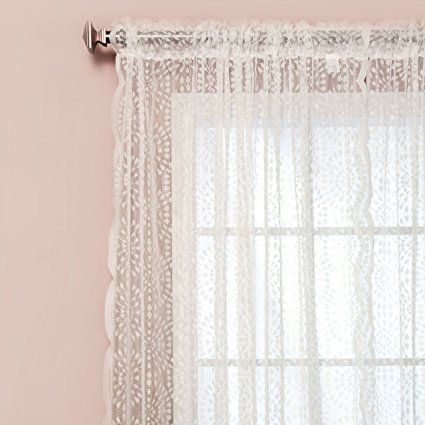 Amazon: Best Home Fashion Sheer Lace Curtains – Rod Inside Semi Sheer Rod Pocket Kitchen Curtain Valance And Tiers Sets (View 4 of 15)