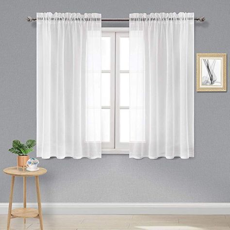 Amazon: Dwcn White Sheer Curtains Linen Look Rod In Semi Sheer Rod Pocket Kitchen Curtain Valance And Tiers Sets (View 1 of 15)