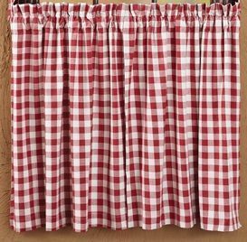 Annie Buffalo Check Red Lined Tier Curtains 36" | Country Intended For Barnyard Buffalo Check Rooster Window Valances (View 15 of 15)