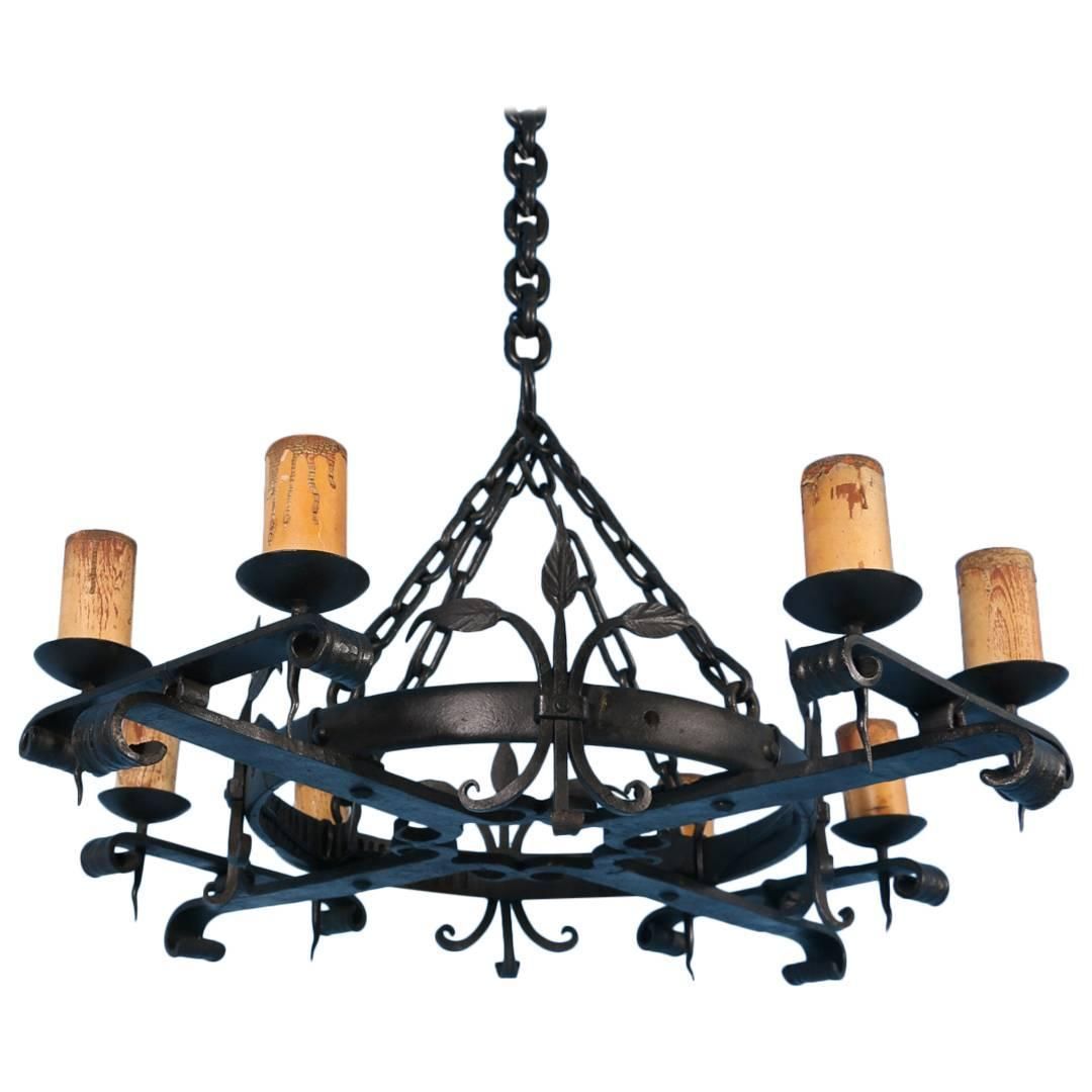 Antique Black Rustic Wrought Iron Danish Chandelier, Circa Throughout Rustic Black 28 Inch Four Light Chandeliers (View 10 of 15)
