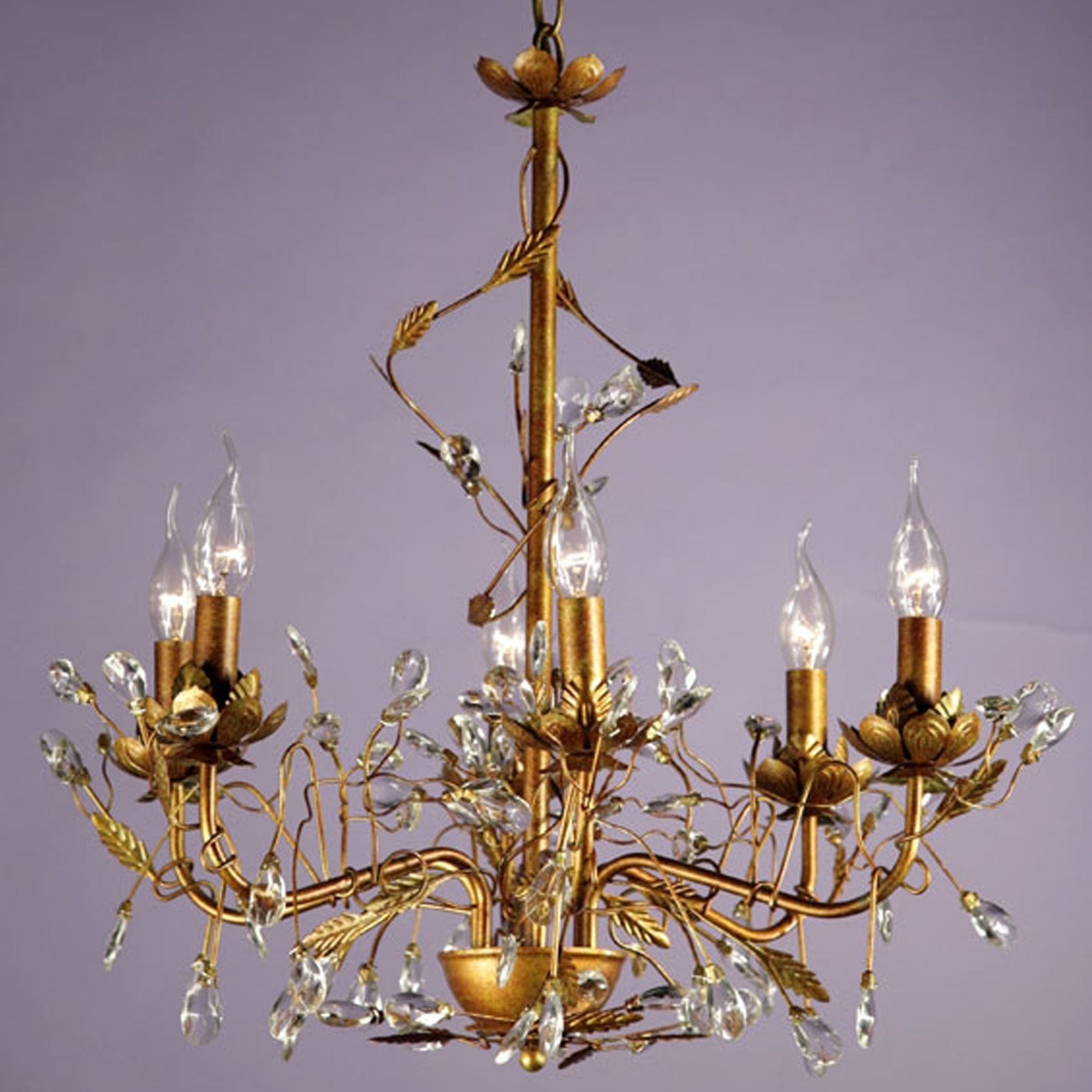 Antique Gold And Clear Floral 6 Light Chandelier | French Within Six Light Chandeliers (View 12 of 15)