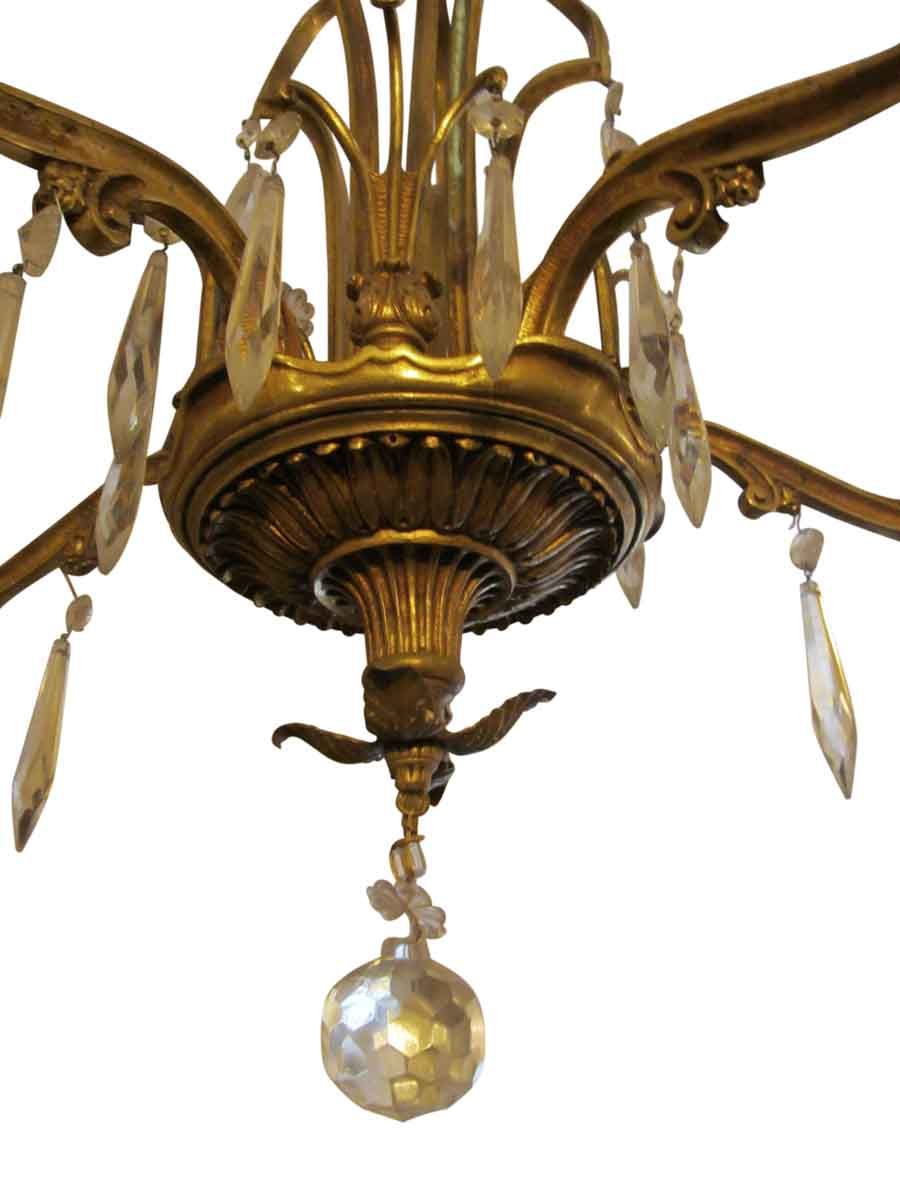 Art Deco Bronze & Crystal 5 Arm Down Light Chandelier In Old Bronze Five Light Chandeliers (View 8 of 15)