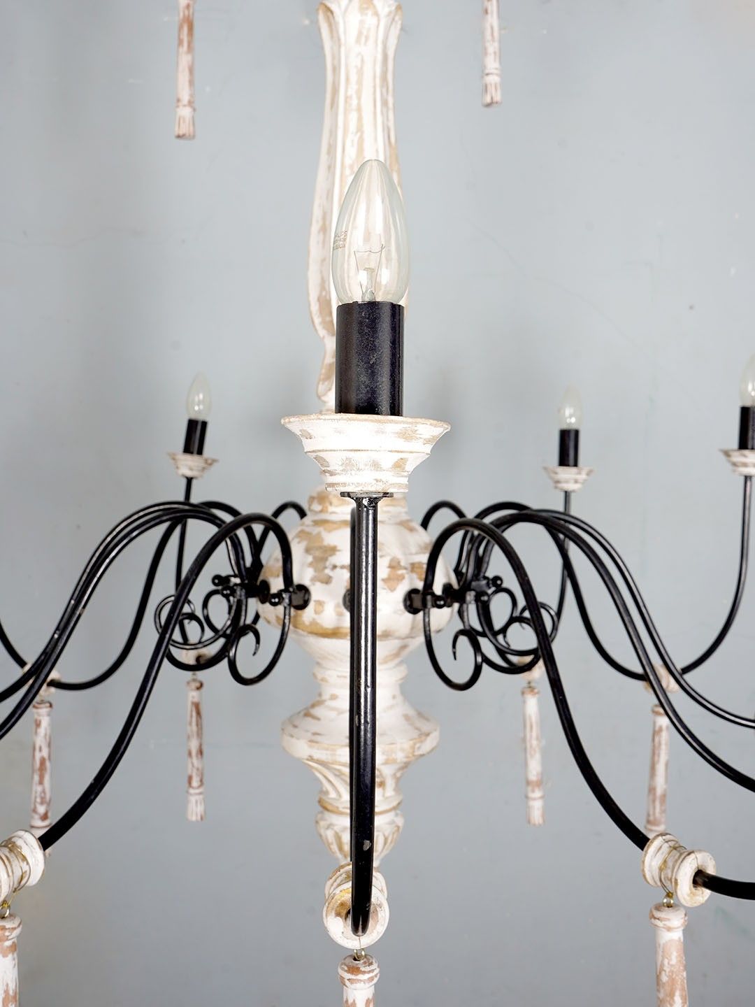 Chic French Country 21 Lights 3 Tier Rustic White Wood And For French White 27 Inch Six Light Chandeliers (View 15 of 15)