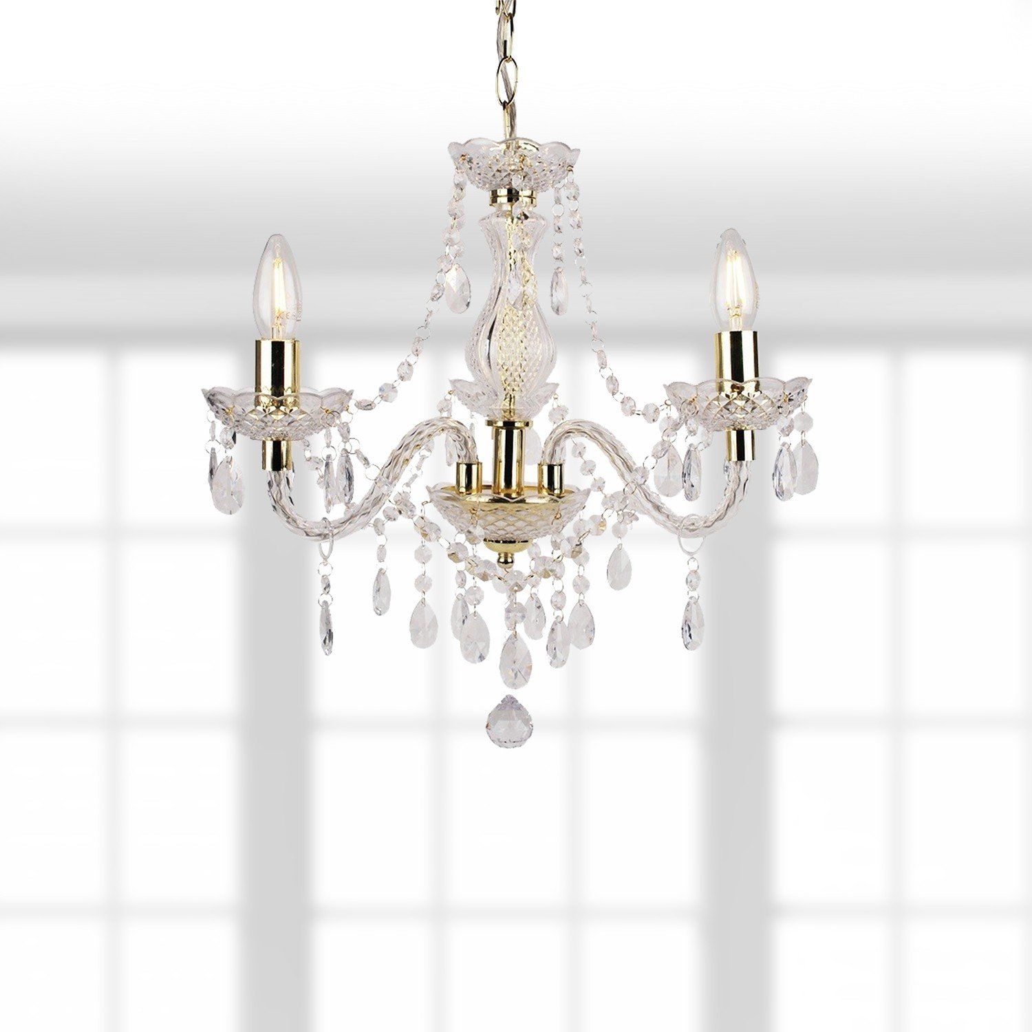 Clear And Gold Marie Therese Style 3 X 40W Chandelier Pertaining To Antique Gold Three Light Chandeliers (View 3 of 15)