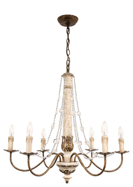 Colette French Country Antique White Wood W/ Gold Accent With French White 27 Inch Six Light Chandeliers (View 11 of 15)