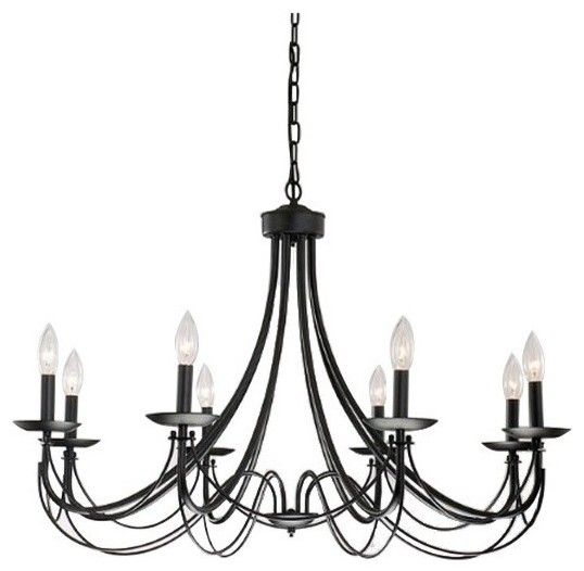 Contemporary Iron 8 Light Black Chandelier – Transitional For Steel Eight Light Chandeliers (View 6 of 15)