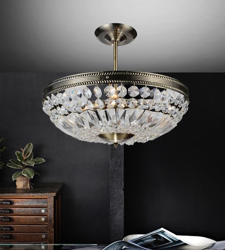 Crystal World 4 Light Down Chandelier With Antique Brass With Brass Four Light Chandeliers (View 5 of 15)