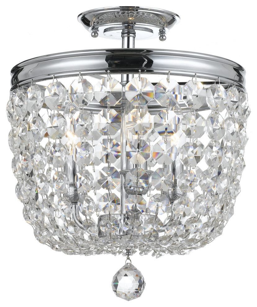 Crystorama Archer 3 Light Crystal Polished Chrome Ceiling With Polished Chrome Three Light Chandeliers With Clear Crystal (View 1 of 15)