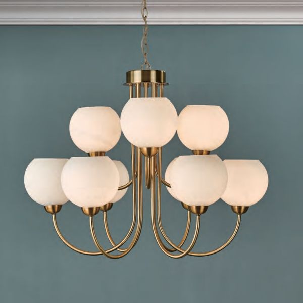 Dar Lighting Ind1335 Indra 9 Light Pendant Natural Brass For Natural Brass 19 Inch Eight Light Chandeliers (View 15 of 15)
