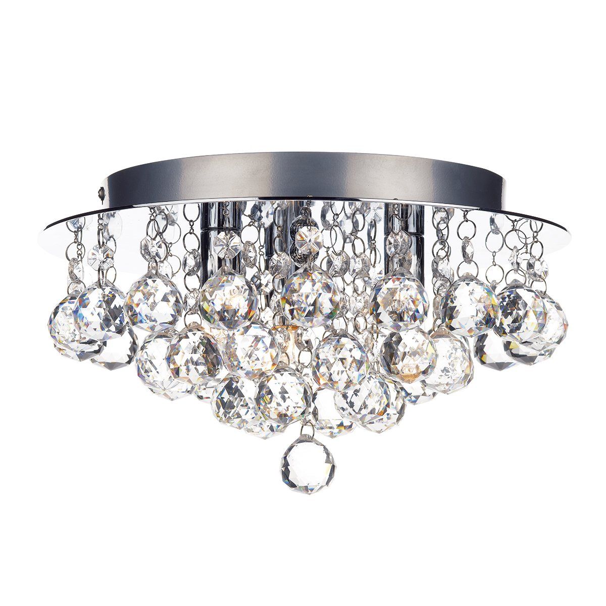 Dar Plu5250  Pluto 3Lt Flush, Clear Faceted Crystal Pertaining To Polished Chrome Three Light Chandeliers With Clear Crystal (View 11 of 15)