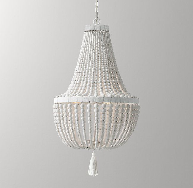 Dauphine Wood Empire Chandelier – Weathered White | Wood Pertaining To White And Weathered White Bead Three Light Chandeliers (View 7 of 15)