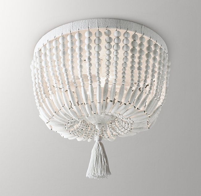 Dauphine Wood Flushmount – Weathered White | Beaded With Regard To White And Weathered White Bead Three Light Chandeliers (View 12 of 15)