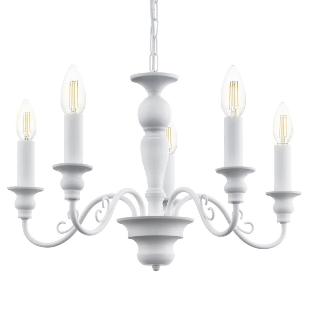 Eglo 49851 Caposile White 5 Arm Steel Chandelier Pendant Light With Regard To Steel 13 Inch Four Light Chandeliers (View 10 of 15)