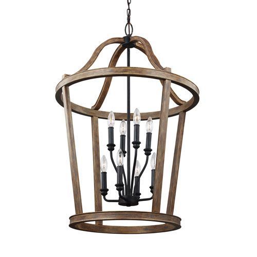 Feiss Lorenz Weathered Oak Wood Eight Light Pendant F3040 Intended For French Washed Oak And Distressed White Wood Six Light Chandeliers (View 8 of 15)