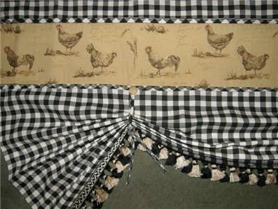 French Country Balloon Tie Up Valance Curtains Rooster Hen In Barnyard Buffalo Check Rooster Window Valances (View 2 of 15)
