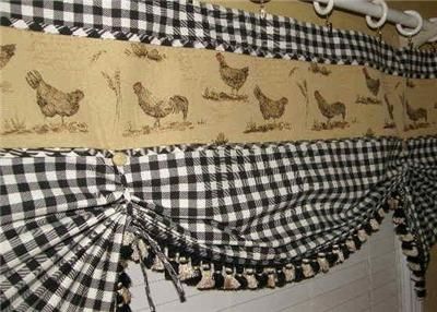 French Country Balloon Tie Up Valance Curtains Rooster Hen Inside Barnyard Buffalo Check Rooster Window Valances (View 1 of 15)