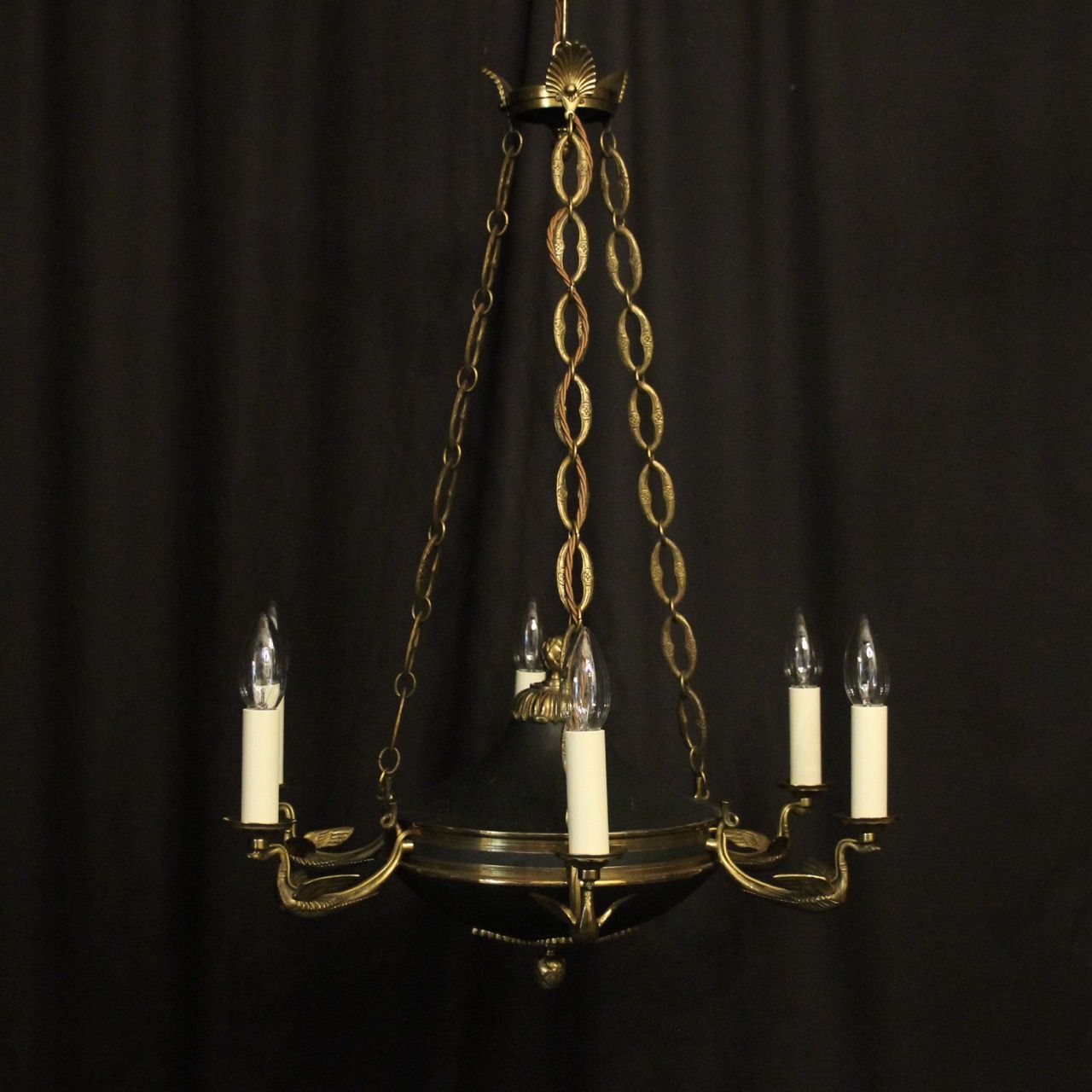 French Gilded Brass Empire 6 Light Chandelier – O'Keeffe Inside Natural Brass Six Light Chandeliers (View 10 of 15)