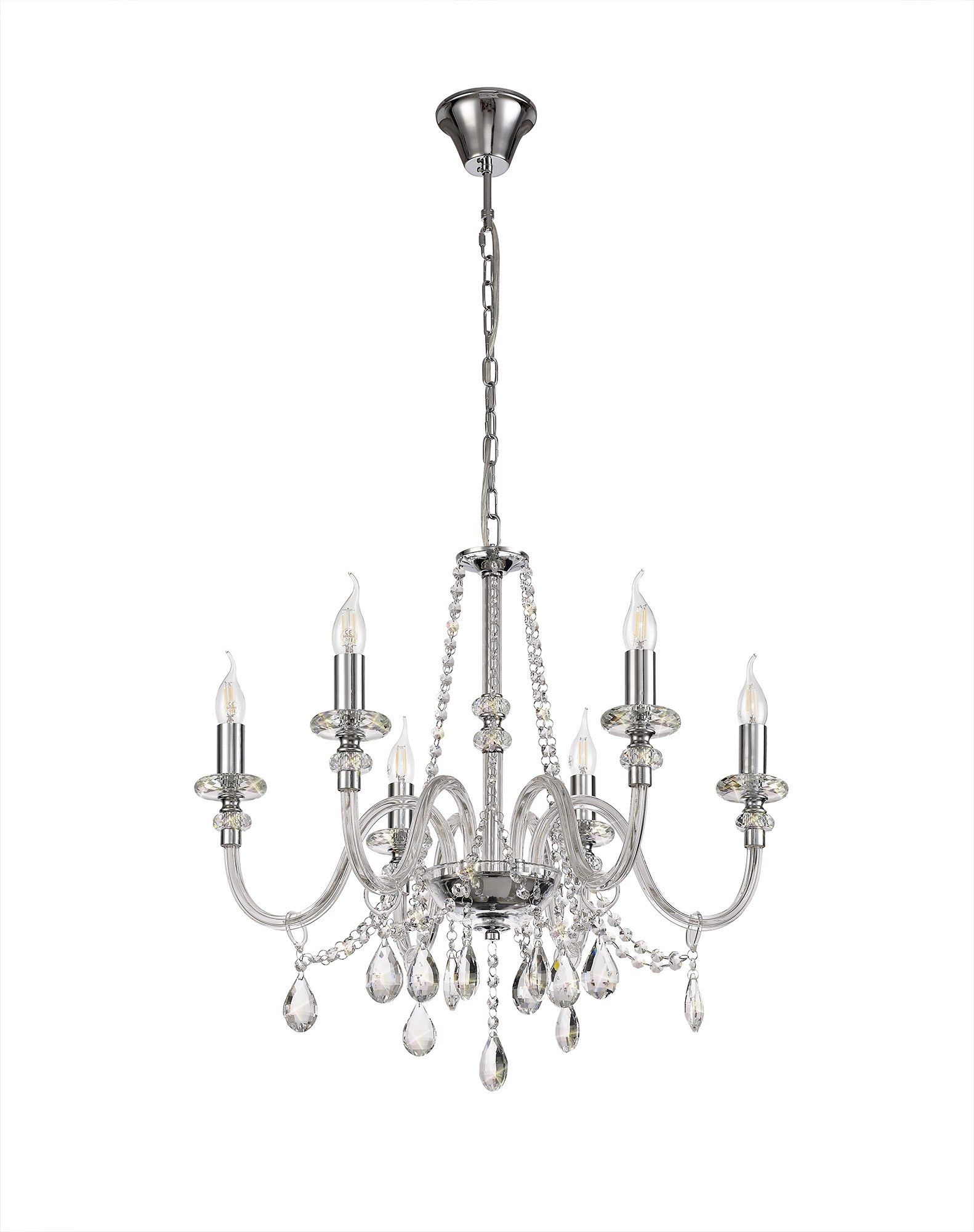 Gastro Chandelier Pendant, 6 Light E14, Polished Chrome With Regard To Polished Chrome Three Light Chandeliers With Clear Crystal (View 14 of 15)